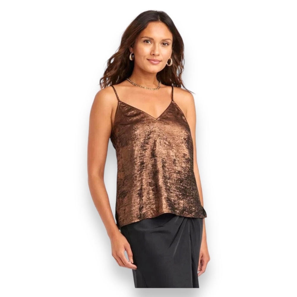 A New Day Women’s Metallic Spaghetti Strap Cami Tank Top Y2K Shimmer Copper S